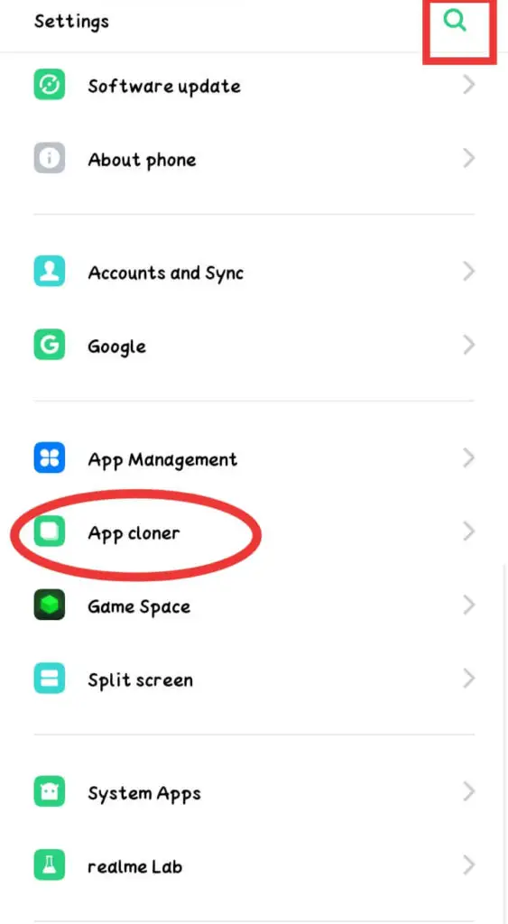 settings में आने के बाद अब आपको निचे आना है और App cloner नाम को ढूंढना है।